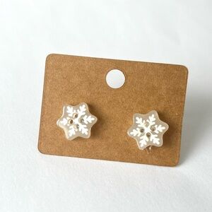 2/$15- White Snowflake Button Earrings Handmade